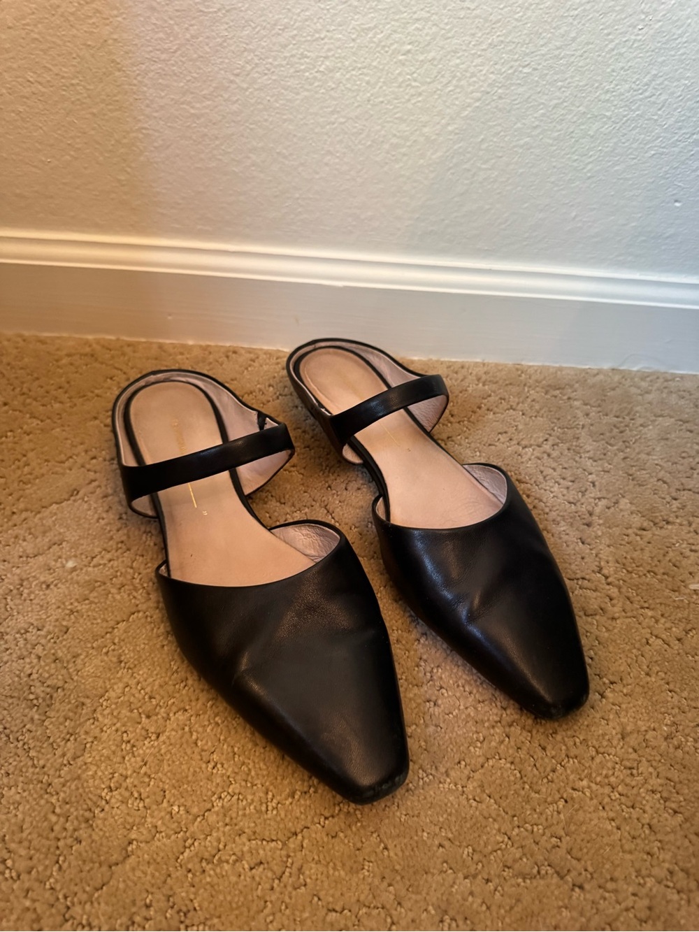 INTENTIONALLY BLANK Black Pointed Strap Mules